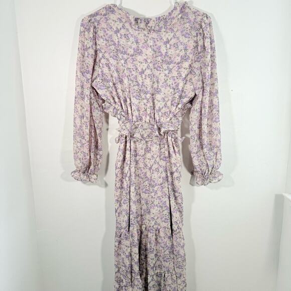 NWT Vici Lush Always A Gal Purple Ruffle Floral Side Cutout Mini Dress Small New - Picture 7 of 13